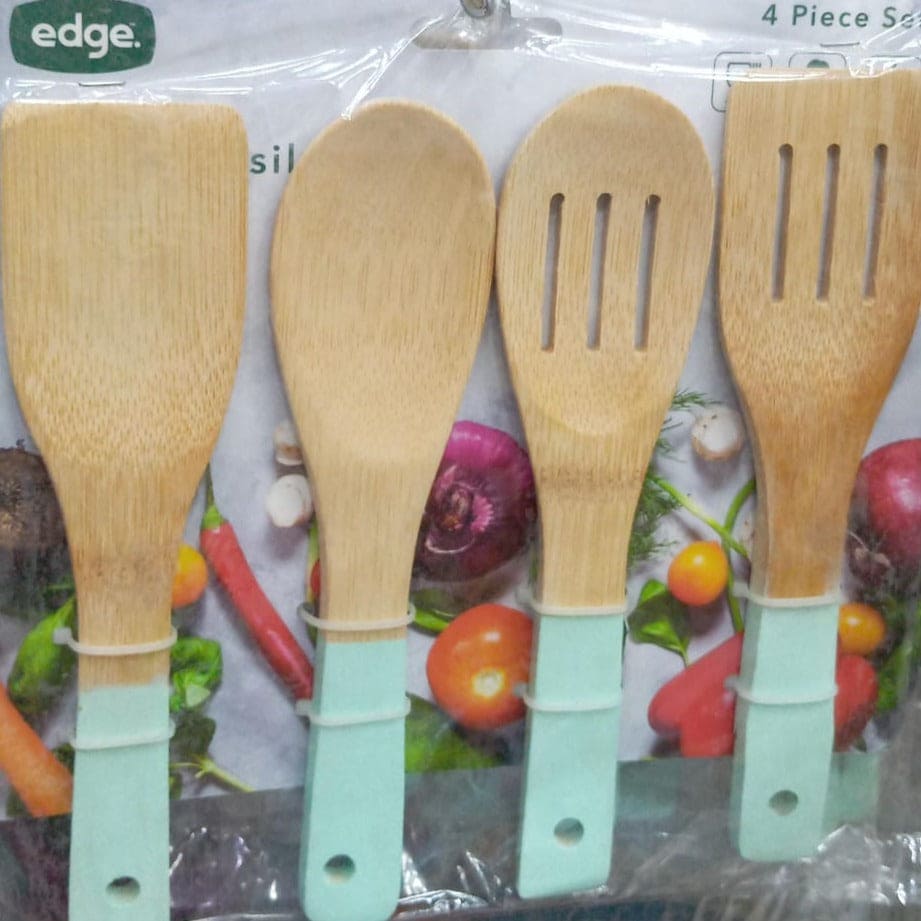 Set of 4 Bamboo Spoon, Kitchen Utensil Wooden Cooking Tool, Spoon Spatula Mixing Set Practical Kitchen Tools, Natural Bamboo Wood Kitchen Utensils