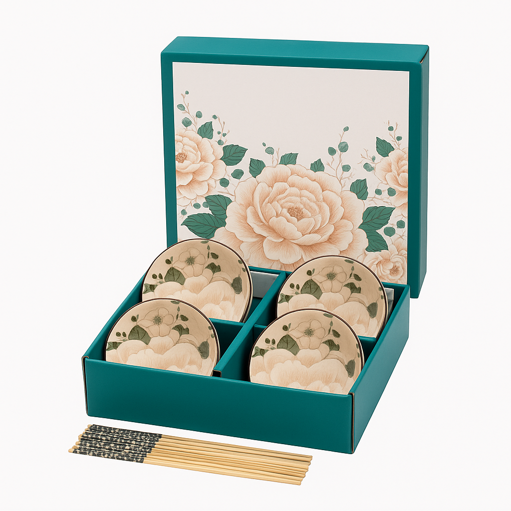 Japanese Floral Elegance Ceramic Bowls - Set of 4