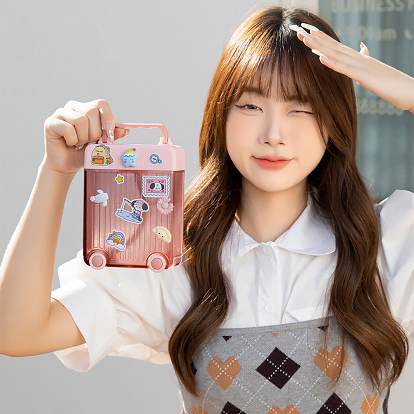 Cute Suitcase Straw Water Bottle, 450ml Plastic Water Cup with Straw Briefcase Shape Kids Water Bottle, Portable Drinking Cup for Girls Boys School, Easy to Carry Sports Bottles for Girls and Boys