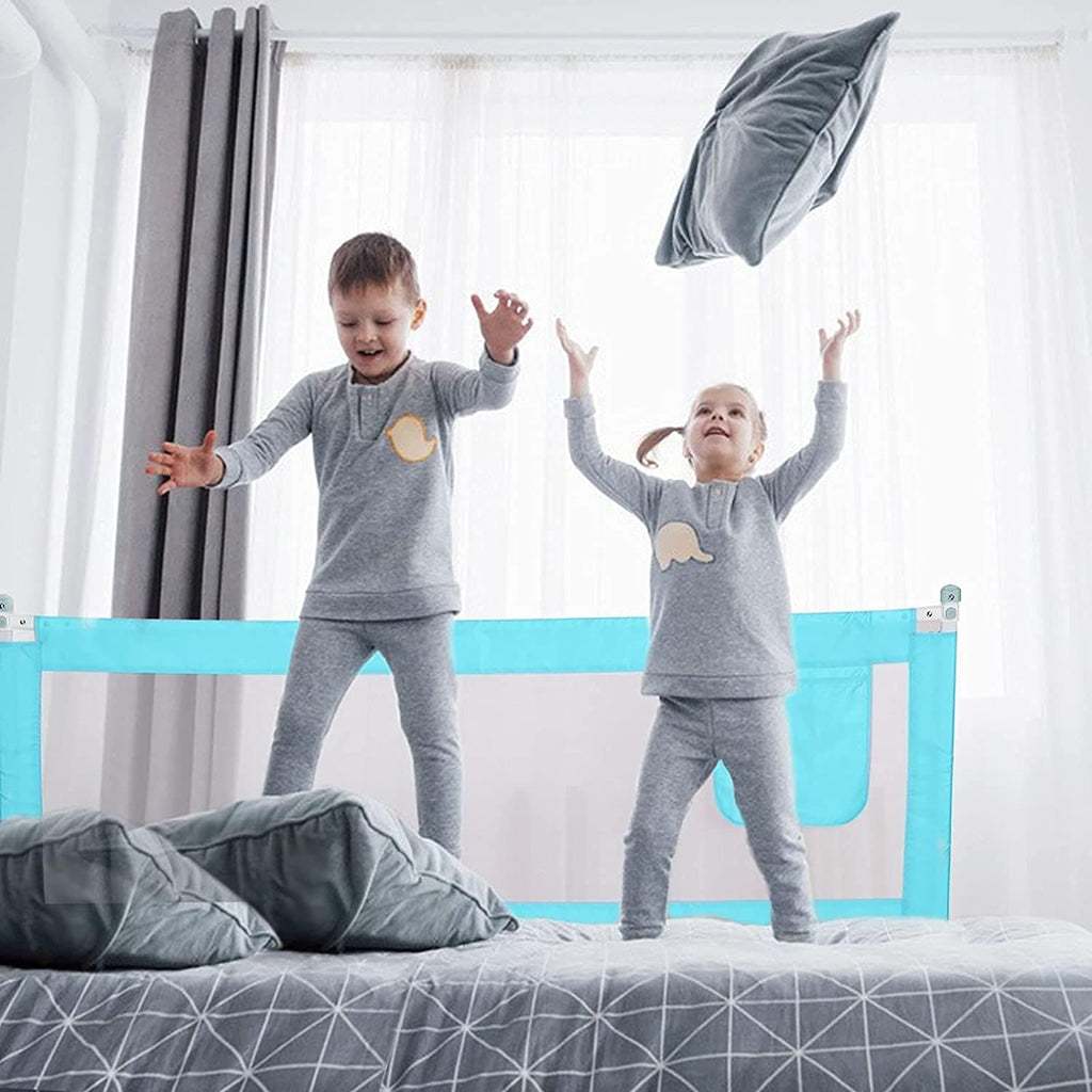 Children Bed Barrier, Baby Bed Safety Guard, Fence Guardrail Security, Foldable Baby Bed Fencing Gate, Crib Adjustable Safety Kids Rails, Safety Protection Guard Beige for Toddler, Up & Down Falling Protector Bed Rails for Kids