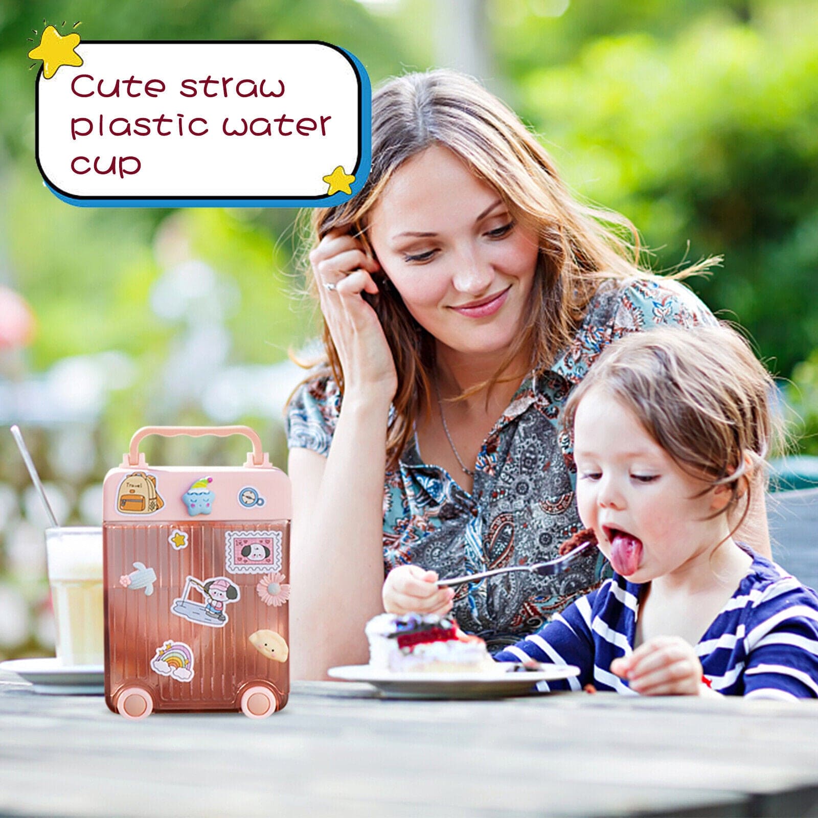 Cute Suitcase Straw Water Bottle, 450ml Plastic Water Cup with Straw Briefcase Shape Kids Water Bottle, Portable Drinking Cup for Girls Boys School, Easy to Carry Sports Bottles for Girls and Boys