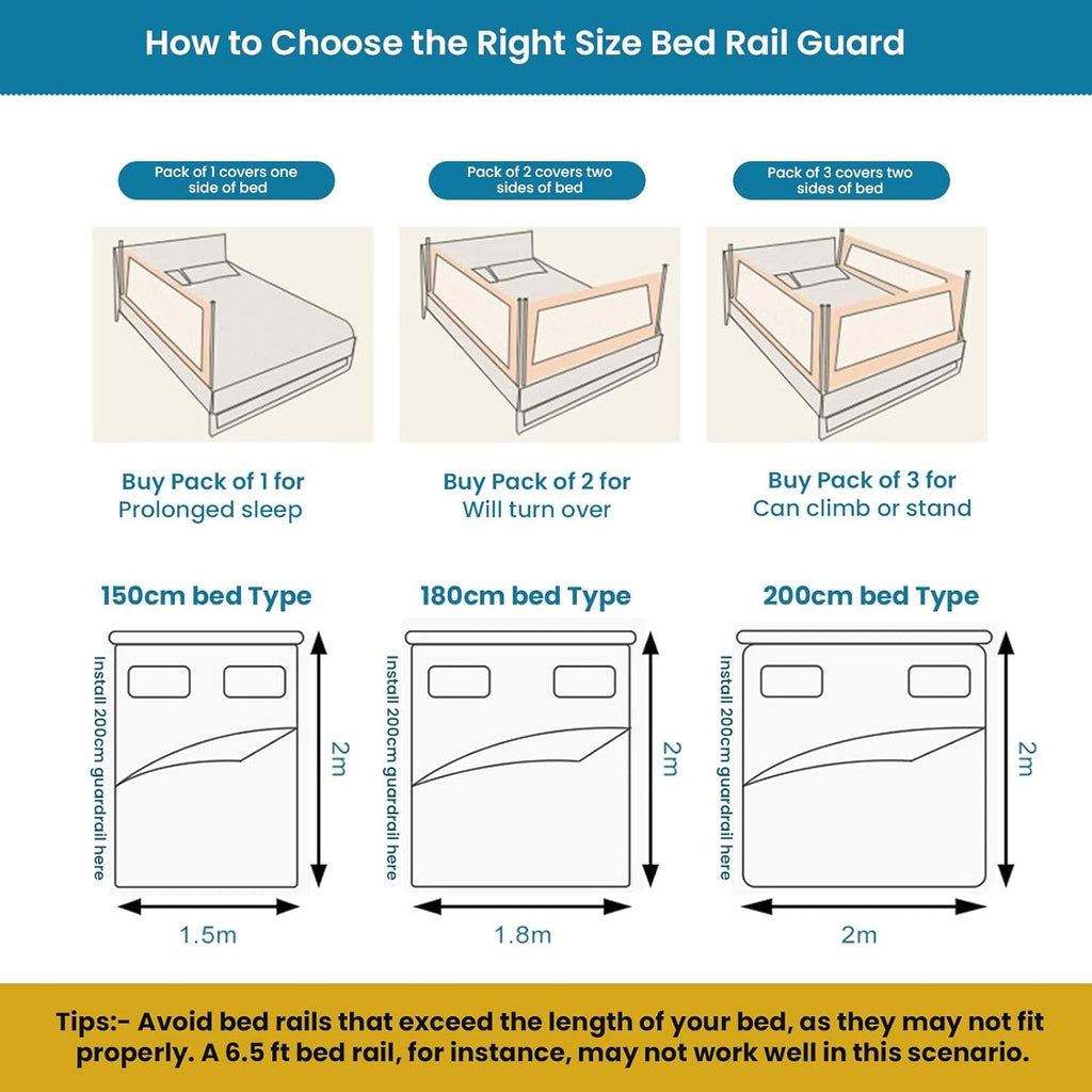 Children Bed Barrier, Baby Bed Safety Guard, Fence Guardrail Security, Foldable Baby Bed Fencing Gate, Crib Adjustable Safety Kids Rails, Safety Protection Guard Beige for Toddler, Up & Down Falling Protector Bed Rails for Kids