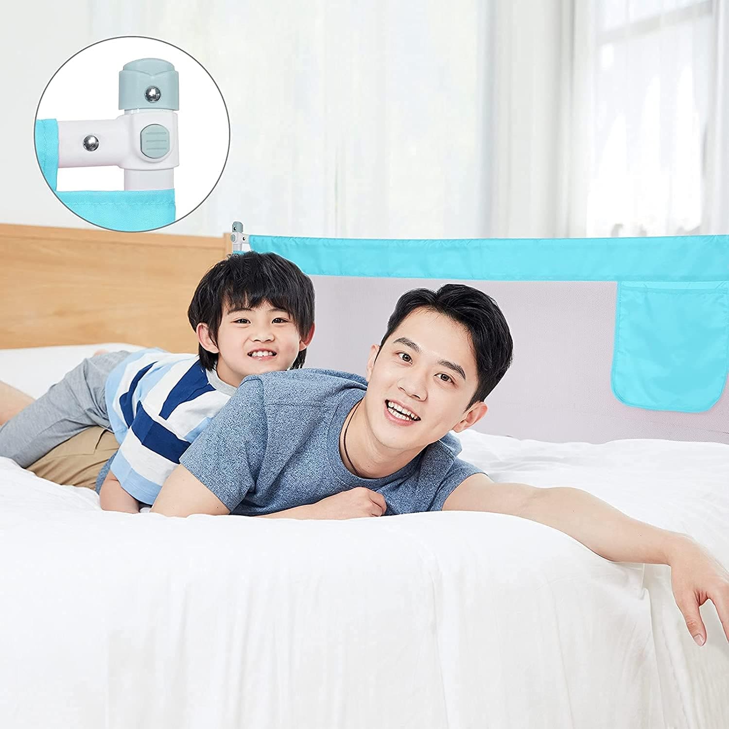 Children Bed Barrier, Baby Bed Safety Guard, Fence Guardrail Security, Foldable Baby Bed Fencing Gate, Crib Adjustable Safety Kids Rails, Safety Protection Guard Beige for Toddler, Up & Down Falling Protector Bed Rails for Kids