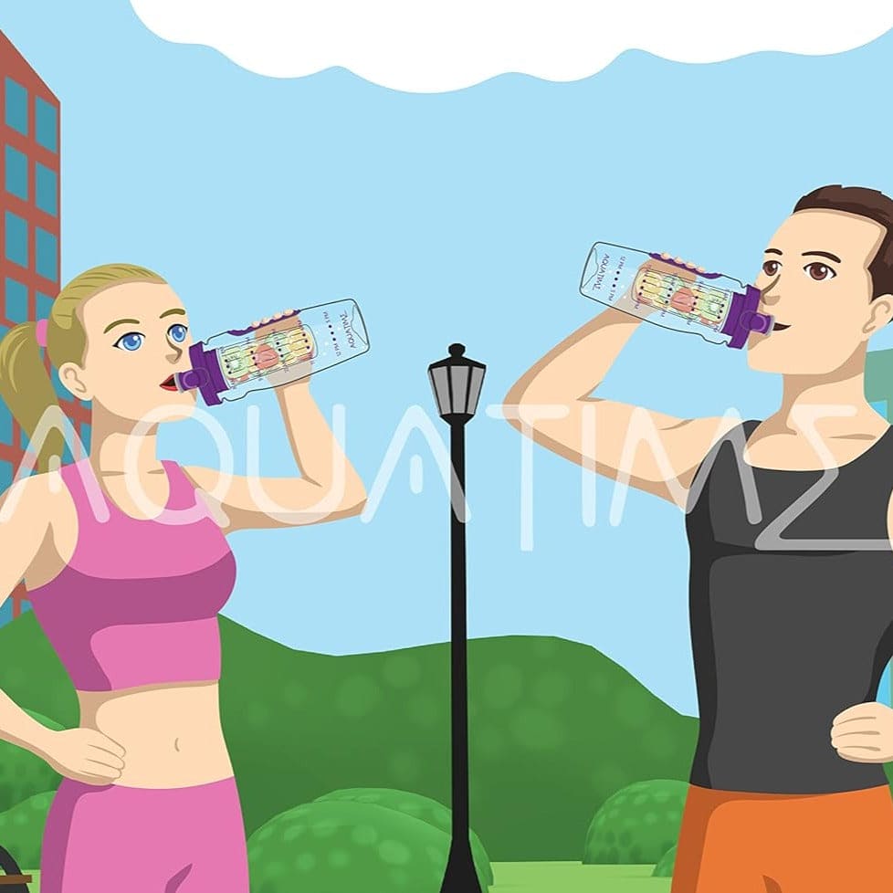 Aqua Time Infuser Water Bottle, 1L Time Tracker Bottle With Cleaning Brush, Acrylic Detox Sports Water Bottle, Triton Sports Bottle with Flip Top Lid, Fruity infusing Water Bottles for Women & Men -