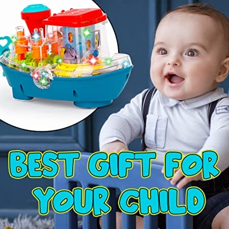 Gear Land Ship, Musical Toy Boat with Colorful Light, Transparent Rotatable Concept Boat.