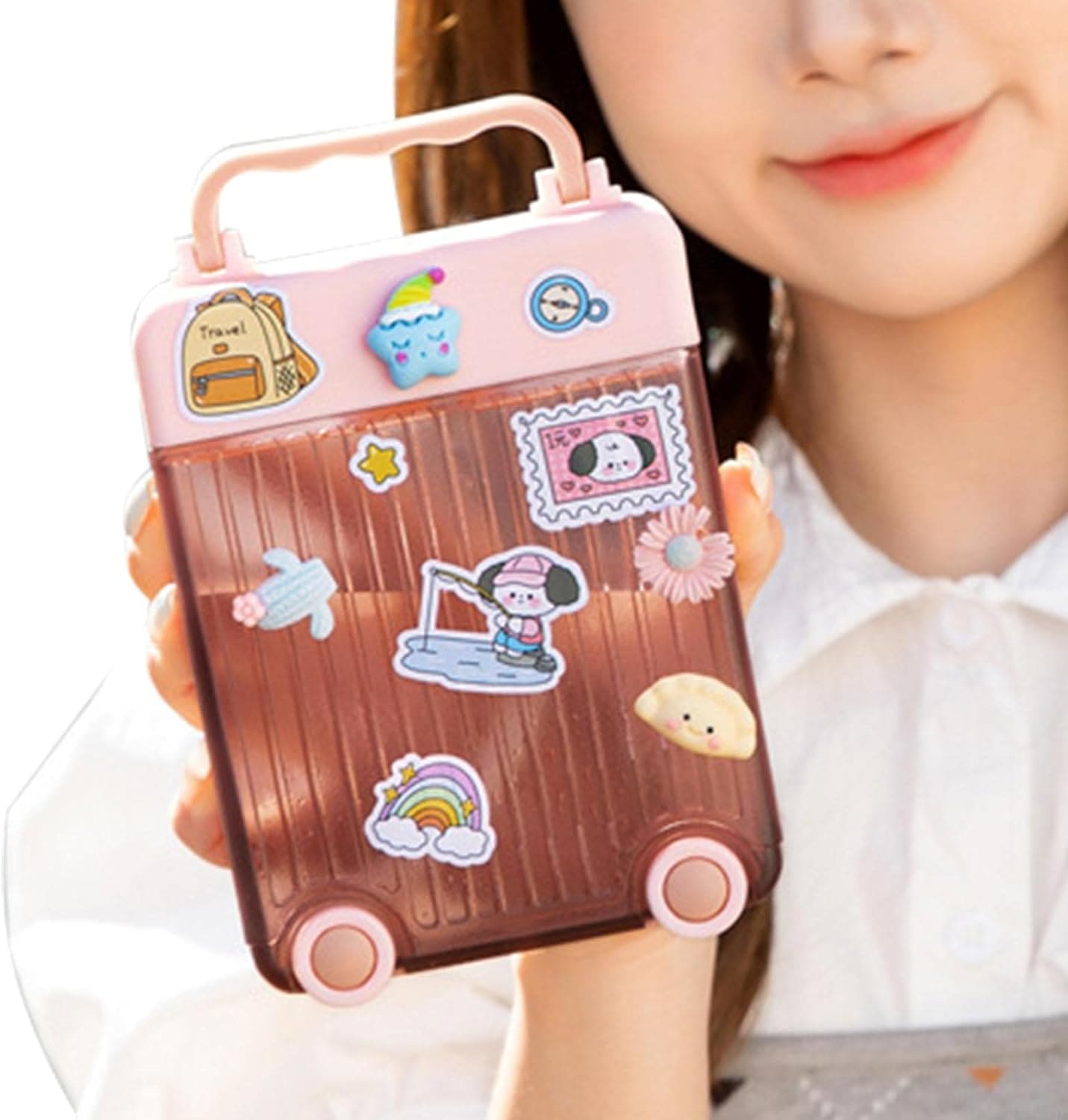 Cute Suitcase Straw Water Bottle, 450ml Plastic Water Cup with Straw Briefcase Shape Kids Water Bottle, Portable Drinking Cup for Girls Boys School, Easy to Carry Sports Bottles for Girls and Boys