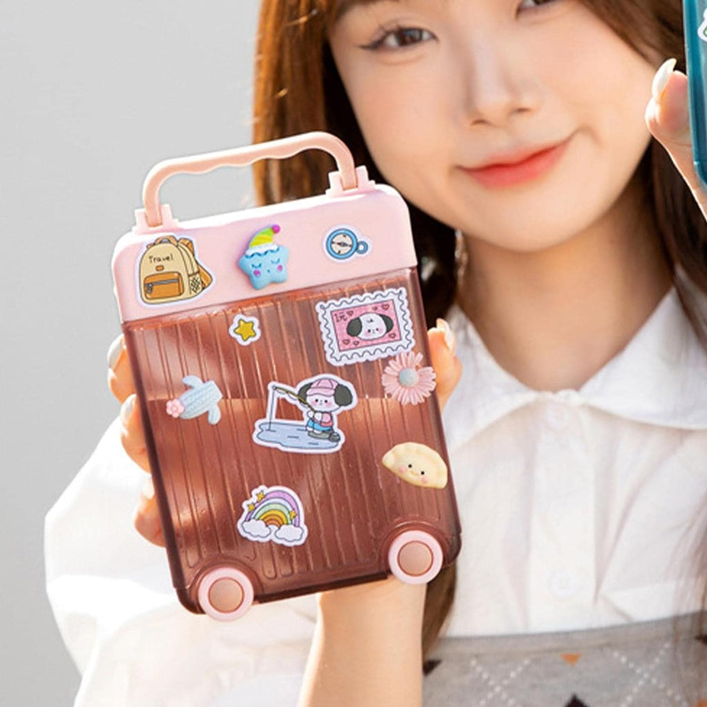 Cute Suitcase Straw Water Bottle, 450ml Plastic Water Cup with Straw Briefcase Shape Kids Water Bottle, Portable Drinking Cup for Girls Boys School, Easy to Carry Sports Bottles for Girls and Boys