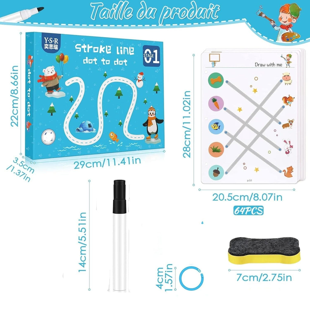 Level 1 Magical Tracing 32 Pages Work Book With Pen, Reusable Calligraphy Copy Book, Practice Drawing Book, Kids Educational Learning Book, Logic Thinking Training Notebook, Practice Copy Control Training Book