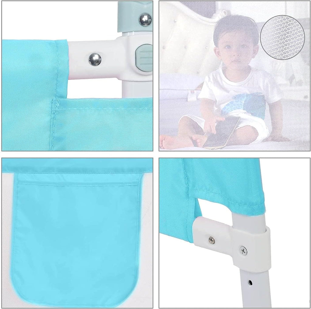 Children Bed Barrier, Baby Bed Safety Guard, Fence Guardrail Security, Foldable Baby Bed Fencing Gate, Crib Adjustable Safety Kids Rails, Safety Protection Guard Beige for Toddler, Up & Down Falling Protector Bed Rails for Kids