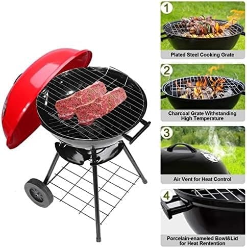 Charcoal Barbecue Grill, Barbecue Smoker Grill For Outdoor Cooking Camping, Heat Control Round BBQ Kettle, Portable Picnic Oven, Foldable Kebab Stove, Football Style BBQ Grill And Oven With Moving Stand, Trolley Grill Kettle