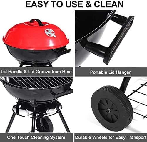 Charcoal Barbecue Grill, Barbecue Smoker Grill For Outdoor Cooking Camping, Heat Control Round BBQ Kettle, Portable Picnic Oven, Foldable Kebab Stove, Football Style BBQ Grill And Oven With Moving Stand, Trolley Grill Kettle