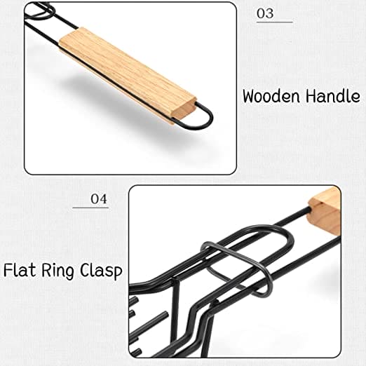 Portable BBQ Grilling Basket, Stainless Steel Nonstick Barbecue Grill Basket, Wooden Handle Barbecue Grill Basket, Barbecue Grill Mesh Rack, Coating Clamp Holder, Barbecue Picnic Camping Tools, Reusable Anti Corrosion Wooden Handle Barbecue Tool