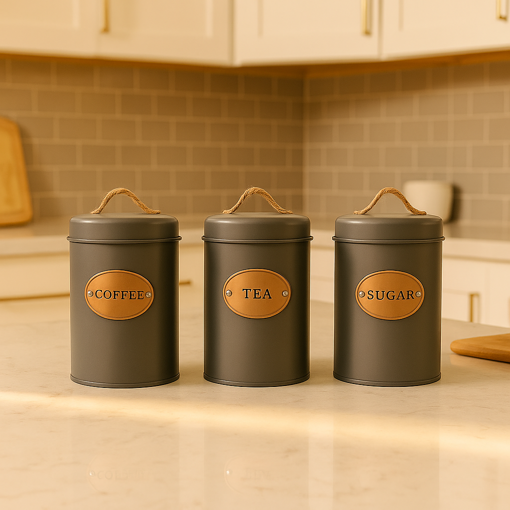 Rustic Kitchen Canister Set - Grey