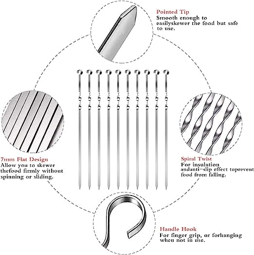 Set Of 5 Reusable BBQ Skewers, Roasting Needle Roasting Tool Brochettes Tong, Kabab Skewers Stick For Outdoor, Picnic Skewers