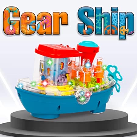 Gear Land Ship, Musical Toy Boat with Colorful Light, Transparent Rotatable Concept Boat.