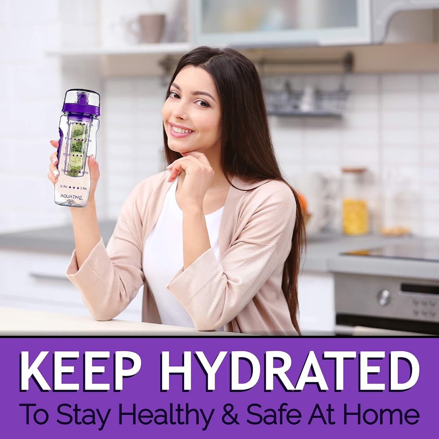 Aqua Time Infuser Water Bottle, 1L Time Tracker Bottle With Cleaning Brush, Acrylic Detox Sports Water Bottle, Triton Sports Bottle with Flip Top Lid, Fruity infusing Water Bottles for Women & Men -