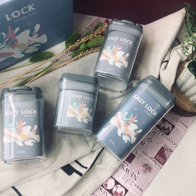 Set Of 4 Easy Lock Storage Tank, Acrylic Condiment Seasoning Set, Airtight (400ml, 600ml, 800ml, 1000ml) Food Organizer, Coffee Flour Sugar Tea Container, Kitchen Container Seal Storage Jars With Plastic Cover, Kitchen Accessories