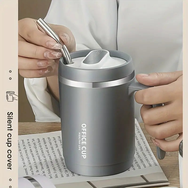 500ml Travel Carry Mug With Handle, Stainless Steel Thermos with Cup Lid, Household Office Insulated Mug, Double Anti-scald Thermal Mug, Large Capacity Beverage Cup, Home Office Coffee Mug, Coffee Milk Juice Mug with Straws &Lids Kitchen Drinkware