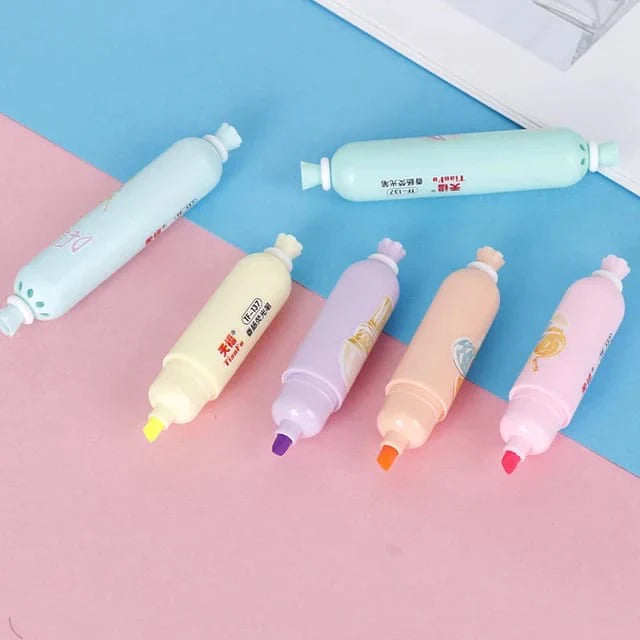 Cute Candy Shaped Highlighter, Chisel Tip Fine Grip Marker Pen, Fluorescent Coloring Pens for Student Office School Home
