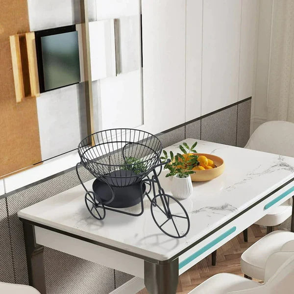 Tricycle Metal Fruit Basket, Double Layer Hollow Design Fruit Plate, Portable Kitchen Storage Countertops Shelf Rack, Metal Black Fruit And Vegetable Storage Stand, 2 Tier Metal Bread Basket