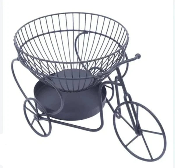 Tricycle Metal Fruit Basket, Double Layer Hollow Design Fruit Plate, Portable Kitchen Storage Countertops Shelf Rack, Metal Black Fruit And Vegetable Storage Stand, 2 Tier Metal Bread Basket