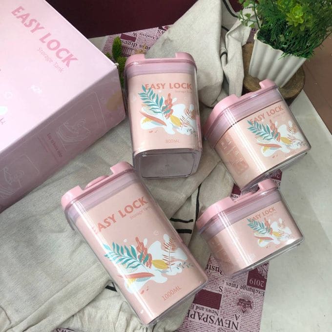 Set Of 4 Easy Lock Storage Tank, Acrylic Condiment Seasoning Set, Airtight (400ml, 600ml, 800ml, 1000ml) Food Organizer, Coffee Flour Sugar Tea Container, Kitchen Container Seal Storage Jars With Plastic Cover, Kitchen Accessories