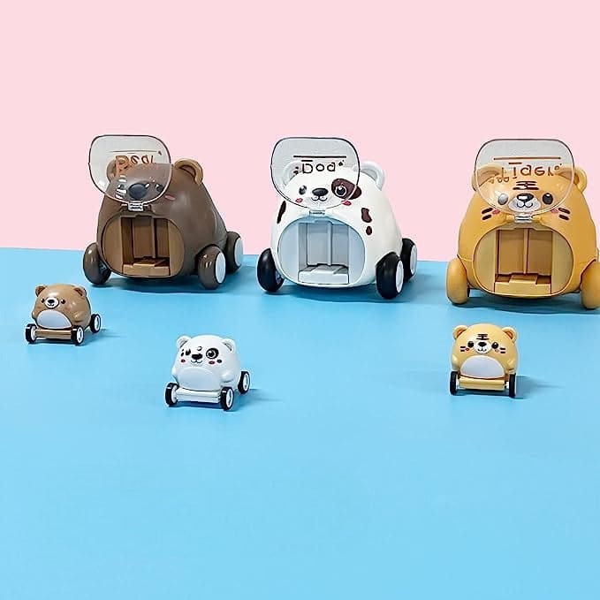 Montessori Baby Toy Car, Animals Pull Back Cars, Cute Pet Catapult Car Toy, Mini Inertia Car, Cartoon Push Press Power Toy, Plastic Push and Go Car, Funny Animals Pull Back Cars for Kids, Parent Child Interactive Toy