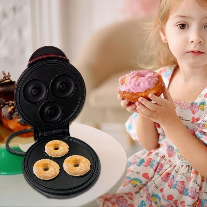 3 Hole Donut Machine, Non Stick Coated Doughnut Machine, 220V Mini Donut Makers For Children Kid, Household Electric Donut Maker, Electric Frying Pan Biscuit Hot Cake Maker
