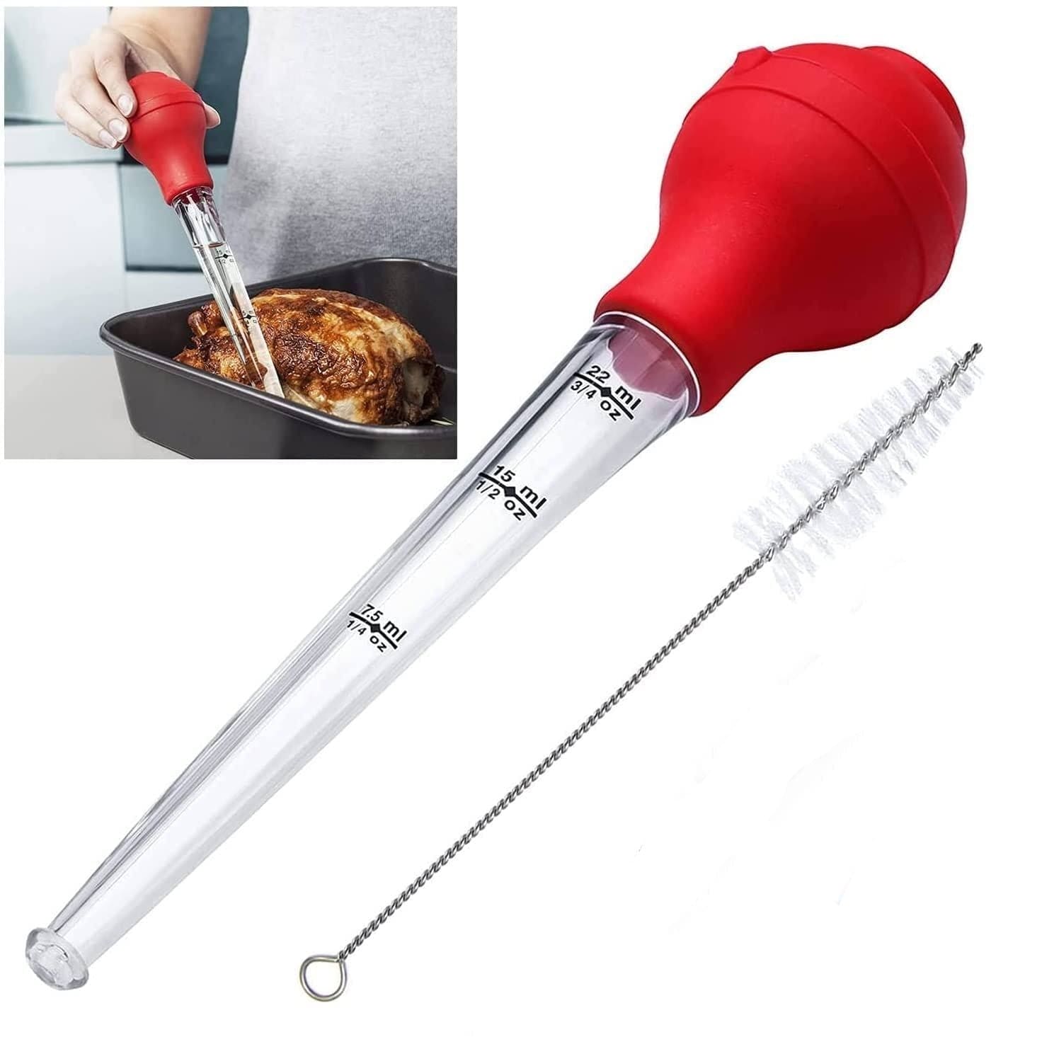 Oil Injector, Silicon BBQ Baster Syringe, Food Flavor Injector, Meat Marinade Injector, Liquid Drop Dropper, Home Baking Kitchen Tool, Round bulb Baster Syringe