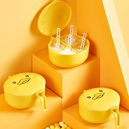 Duck Shape 4 Grid Spice Box, Seasoning Box Storage Container, 4 Compartment Enclosed Space Box, Spice Herbs Condiment Jar,  Kitchen Supplies Household Tool, Spice Jar with 4 Spoons