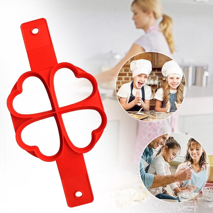 4 Heart Egg Pan Mold, Nonstick Egg Pancake Maker, Reusable Pancake Maker, Egg Ring Kitchen Cooking Baking Tool, Heart Maker Egg Cooker Pan, Flip Eggs Mold Kitchen Baking Accessories