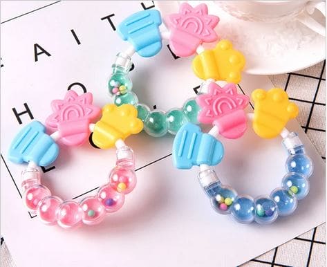 Baby Teething Chewable Ring, Grinding Silicone Rattles Teether Toy, Akuku Chewing Water Teething, Silicone Necklace Teethers, Baby Toy Food Grade Rattle Molar Silicone Teether