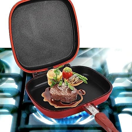 Double Sided Grill Pan, Non-Stick Barbecue Tool, Cookware Grill Frying Pan.