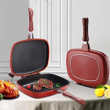 Double Sided Grill Pan, Non-Stick Barbecue Tool, Cookware Grill Frying Pan.