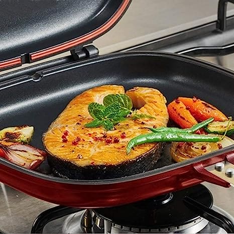 Double Sided Grill Pan, Non-Stick Barbecue Tool, Cookware Grill Frying Pan.
