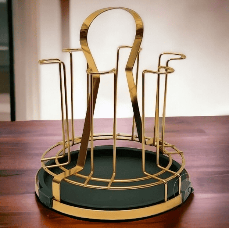 Luxury Metal Glass Rack, Water Mug Draining Drying Organizer, Metal Cup Drying Rack Shelf,, Useful Home Kitchen Supply, Cup Holder with 6 Fixators, Household Cup Bracket