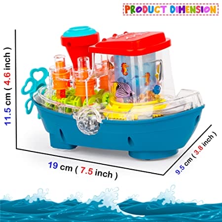 Gear Land Ship, Musical Toy Boat with Colorful Light, Transparent Rotatable Concept Boat.