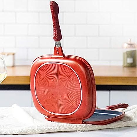 Double Sided Grill Pan, Non-Stick Barbecue Tool, Cookware Grill Frying Pan.