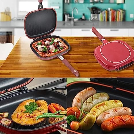 Double Sided Grill Pan, Non-Stick Barbecue Tool, Cookware Grill Frying Pan.