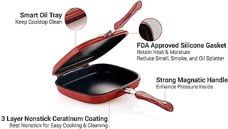 Double Sided Grill Pan, Non-Stick Barbecue Tool, Cookware Grill Frying Pan.