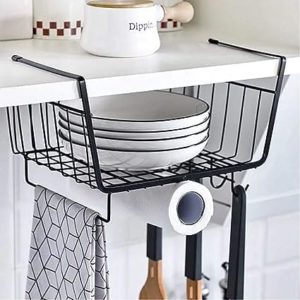 Under Cabinet Hanger Rack, Home Kitchen Hanging Mesh Basket, Wire Shelf Block Rack Organizer, Cabinet Partition Wardrobe Storage Rack, Multipurpose Space Saving Hanging Under Baskets