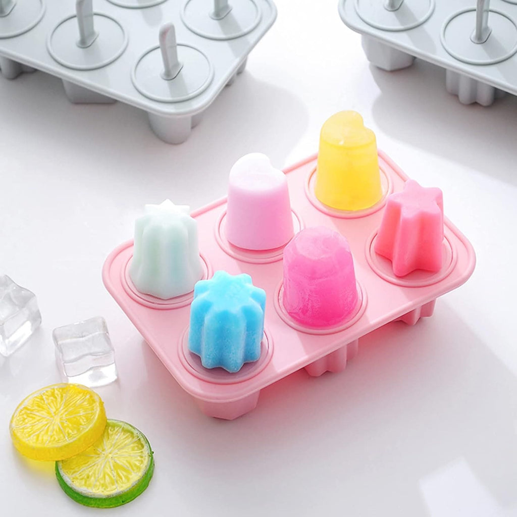 New Silicon Summer Ice Tray, 6 Hole Popsicle Mold, Reusable DIY Homemade Ice Cream Maker Tools, Ice Pole Jelly Popsicle Mold with Reusable Stick, Mini Dormitory Ice Maker for Chilling Cool Drinks