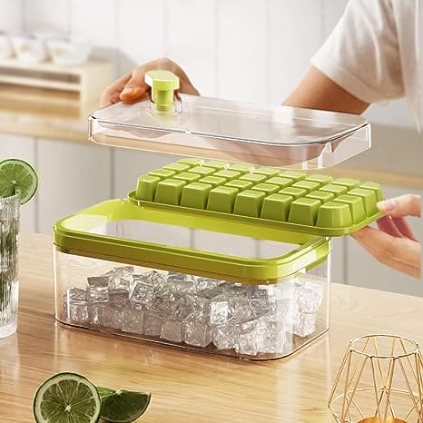 Button Press Ice Cube Tray, 31 Grids One Button Press Ice Cube Tray With Storage Box, Ice Cube Molds Ice Box, New Ice Cube Tray With Lid and Bin, Stackable Easy Release Ice Trays for Beverages