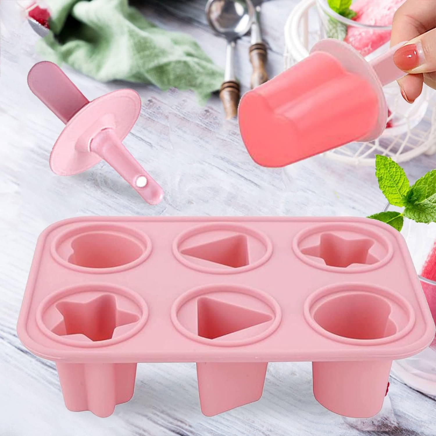 New Silicon Summer Ice Tray, 6 Hole Popsicle Mold, Reusable DIY Homemade Ice Cream Maker Tools, Ice Pole Jelly Popsicle Mold with Reusable Stick, Mini Dormitory Ice Maker for Chilling Cool Drinks