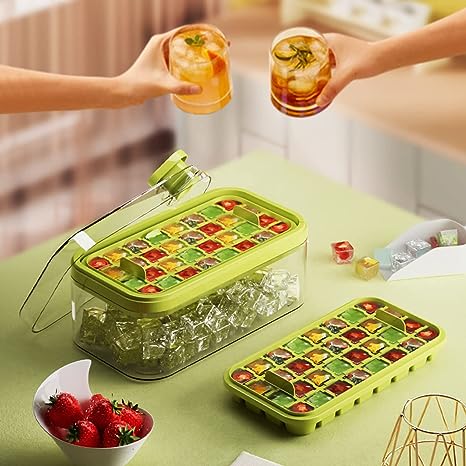 Button Press Ice Cube Tray, 31 Grids One Button Press Ice Cube Tray With Storage Box, Ice Cube Molds Ice Box, New Ice Cube Tray With Lid and Bin, Stackable Easy Release Ice Trays for Beverages