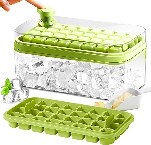 Button Press Ice Cube Tray, 31 Grids One Button Press Ice Cube Tray With Storage Box, Ice Cube Molds Ice Box, New Ice Cube Tray With Lid and Bin, Stackable Easy Release Ice Trays for Beverages