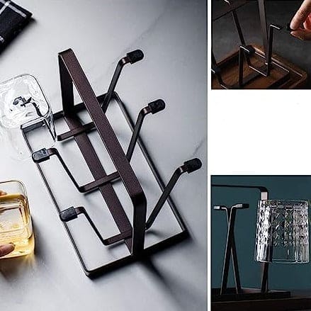 Iron Glass Stand, 6 Hooks Cups Mug Glass Stand Holder, Metal Cup Drying Rack Shelf, Cup Hanging Drainer, Upside Down Cup Drain Rack, Countertop Cup Holder for Bottle, Glass, Mug, Non-Slip Mugs Bottles Organizer For Kitchen