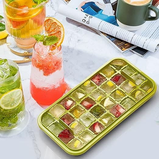 Button Press Ice Cube Tray, 31 Grids One Button Press Ice Cube Tray With Storage Box, Ice Cube Molds Ice Box, New Ice Cube Tray With Lid and Bin, Stackable Easy Release Ice Trays for Beverages