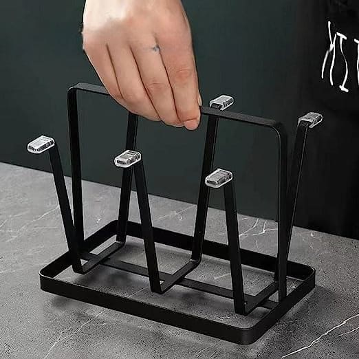 Iron Glass Stand, 6 Hooks Cups Mug Glass Stand Holder, Metal Cup Drying Rack Shelf, Cup Hanging Drainer, Upside Down Cup Drain Rack, Countertop Cup Holder for Bottle, Glass, Mug, Non-Slip Mugs Bottles Organizer For Kitchen