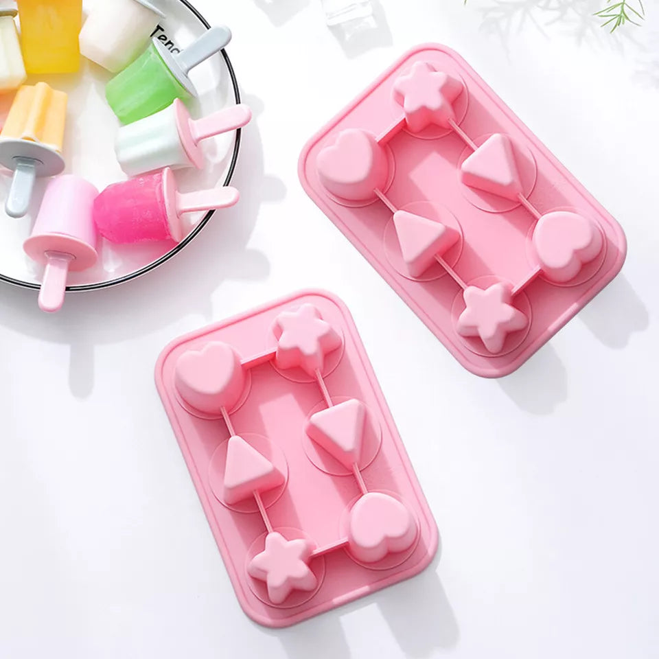 New Silicon Summer Ice Tray, 6 Hole Popsicle Mold, Reusable DIY Homemade Ice Cream Maker Tools, Ice Pole Jelly Popsicle Mold with Reusable Stick, Mini Dormitory Ice Maker for Chilling Cool Drinks